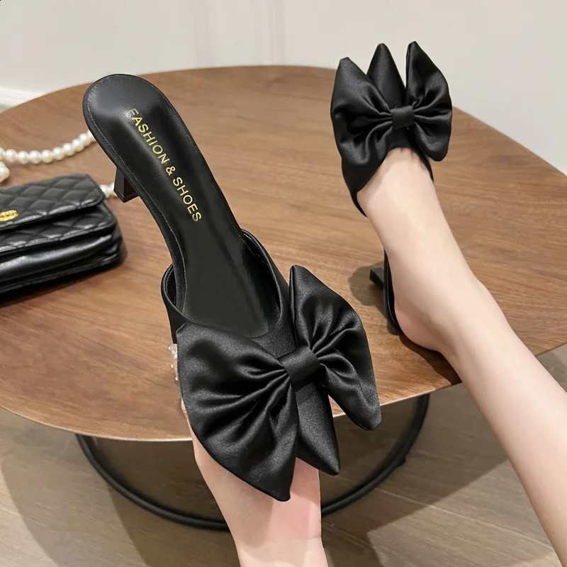 Summer Bow Ladies Shoes Fashion Pointed Toe Women Slippers Stiletto High Heel Women Temperament Single Shoes Female 240924