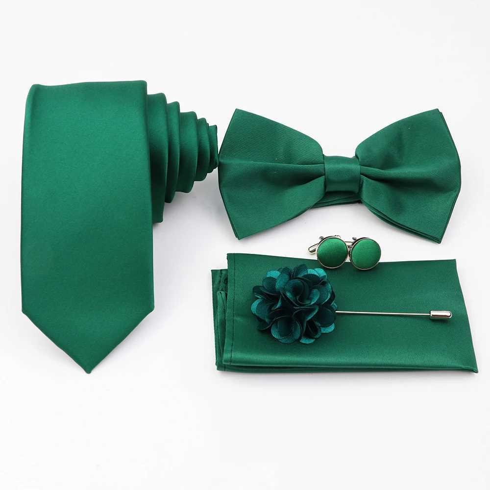 Hot S Purple Sage Green Tie Set Polter Necktie Bowtie Cufflink Brooch For Gro Suit Wedding Cravat Shirt Accessory Y240925