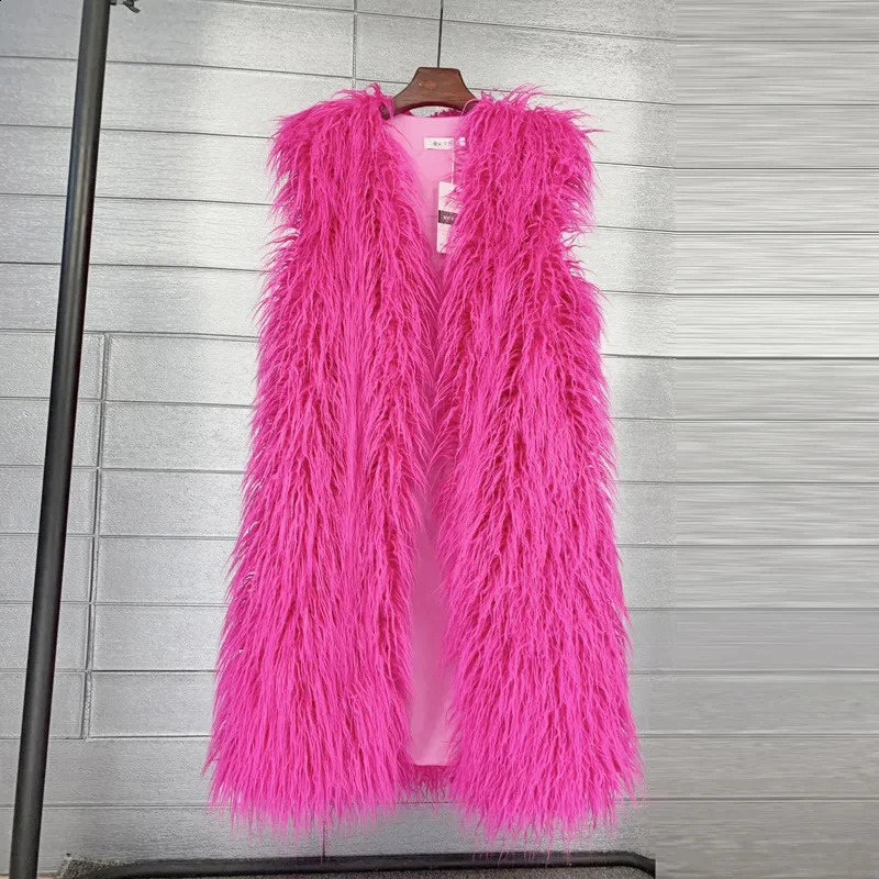 Artificial Mongolian Sheepskin Womens Long Vest Color Warm Artificial Fur Large Size Plush Coat Womens Jacket Autumn Winter Fur Coat 240924