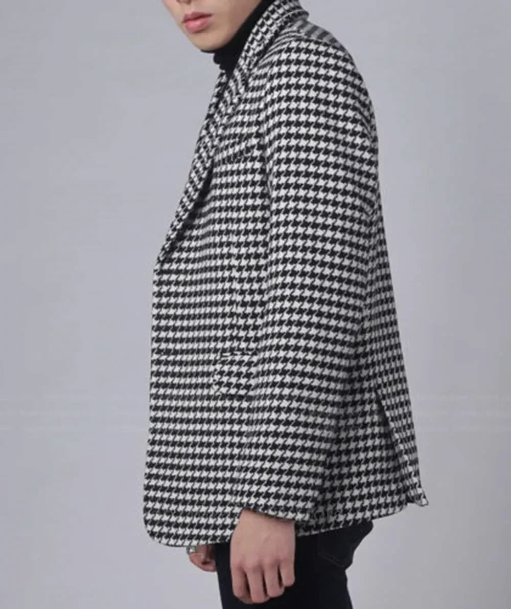 Plaid Men's Blazer with Two Buttons 1 Pc Business Suit Jacket Notch Lapel Houndstooth Male Fashion Coat
