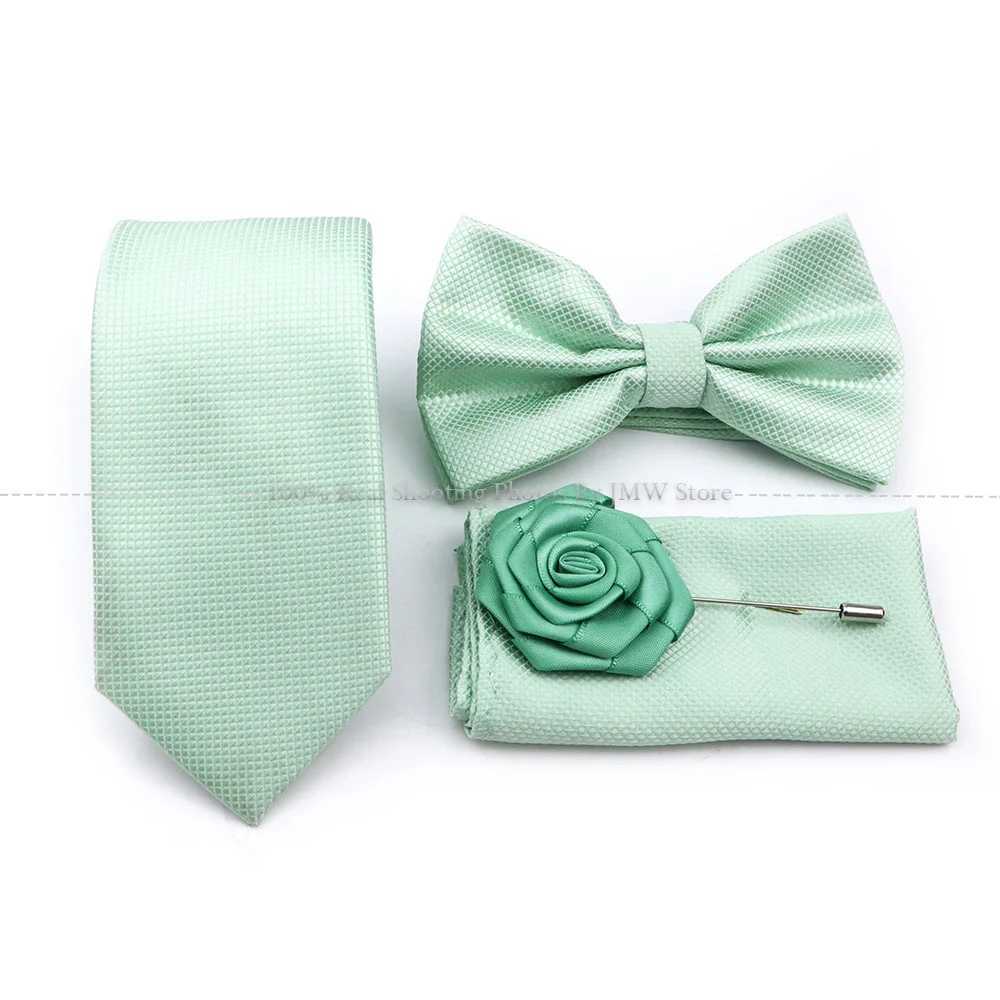 Hot S Sage Green Tie Set Polter Necktie Bowtie Cufflink Brooch Cufflinks For Gro Suit Wedding Cravat Shirt Accessory Y240925