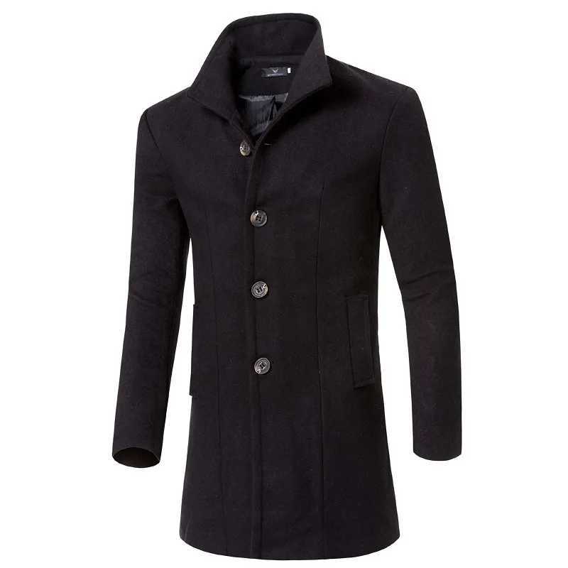 2023 Autumn and Winter Mens Casual Solid Color Slim Fit Korean Version Medium Long Coat Mens Woolen Windbreaker Coat Y240924