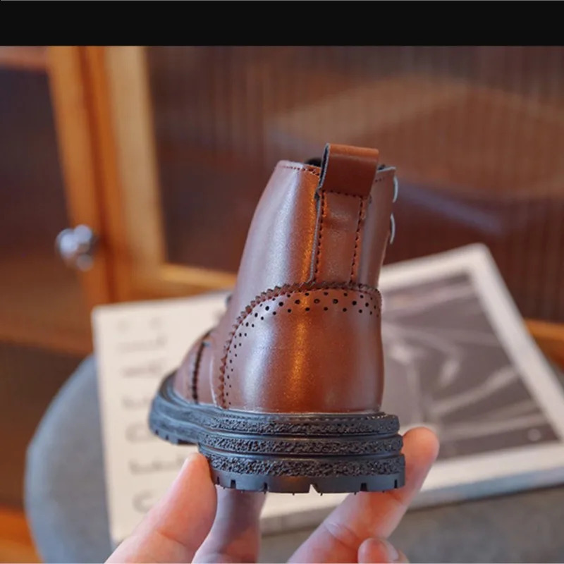 Autumn Boys Winter Fashion Boots British Style Short Baby Girls Ankle Childrens Pu Leather Sports Shoes 240925
