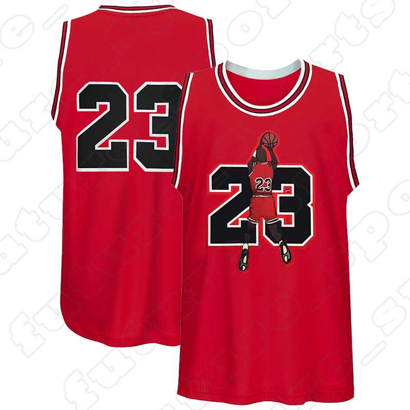 Youth/Kids Red Basketball Jerseys 23 Portrait Hip Hop Fashion Embroidered Stitched Sports Shirts Gifts for Breathable Basketball