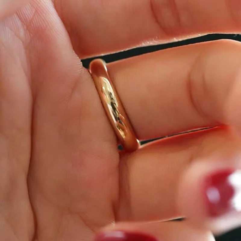 Fine 4mm round 18K gold ring that does not fade womens simple wedding band couple gift jewelry W240925