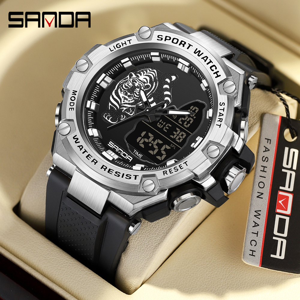 SNADA new men's watch sports electronic watch waterproof fashion fluorescent dual display digital quartz watch 3173
