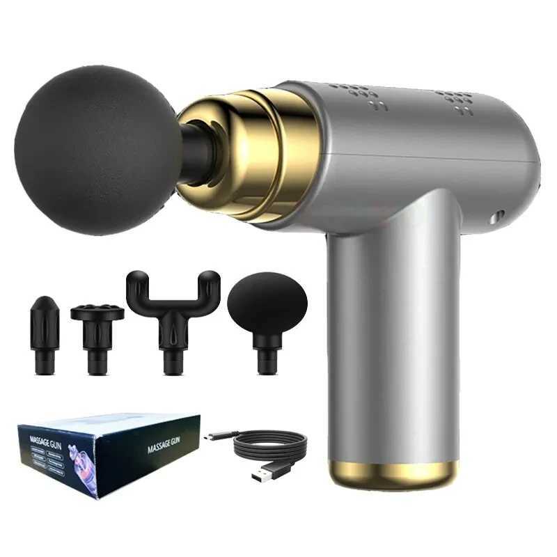 Professional 6-speed 4-head massage gun deep tissue sensation body muscle massager back neck shoulder leg pain relief gift W240924