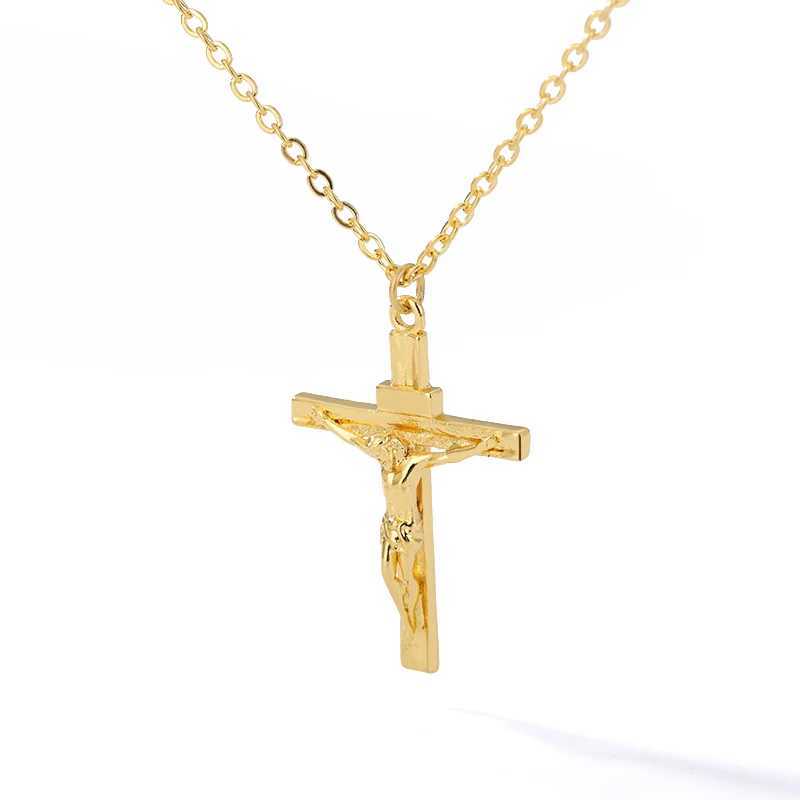 Christian Jesus Cross Necklaces For Women Men Stainless Steel Gold Color Chain Collar Choker Fashion Christ Necklace AccessoryXJ250121