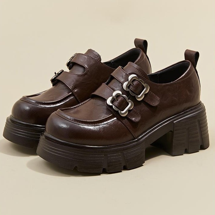 Retro Platform Small Leather Shoes Women's 2024 New Belt Buckle Heightened Casual Shoes Free shipping