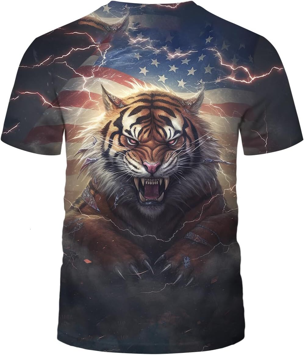 Mens T shirt Gothic Animal Tiger Magic American Flag Cool Graphic Shirt Short Sleeve shirts tshirt graphic tee Casual tops summer