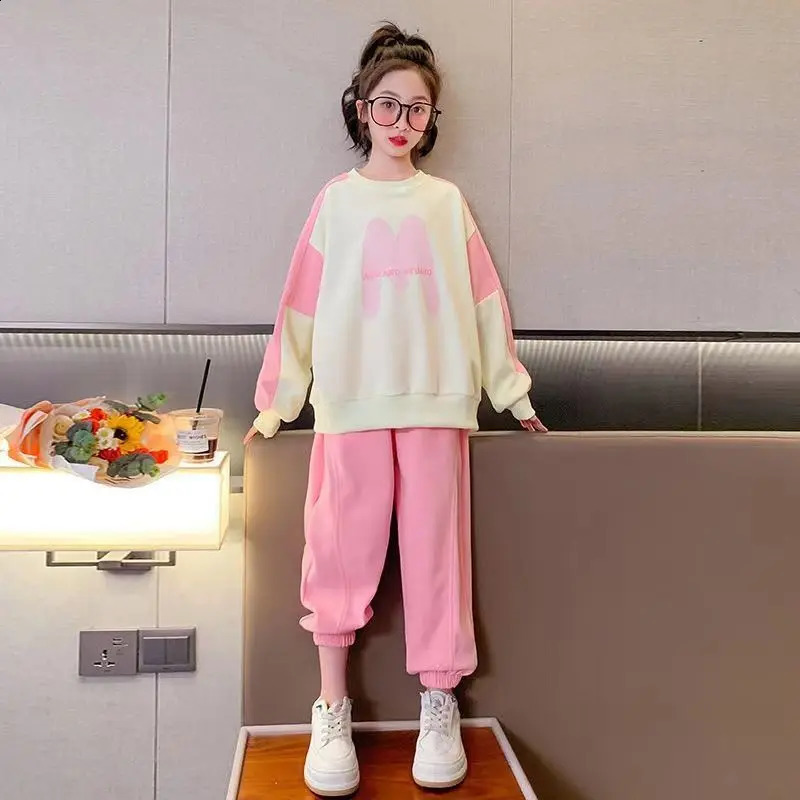 Girls spring sportswear childrens casual Korean style two-piece set 6 8 10 12 14 year old teenage girls clothing 240924