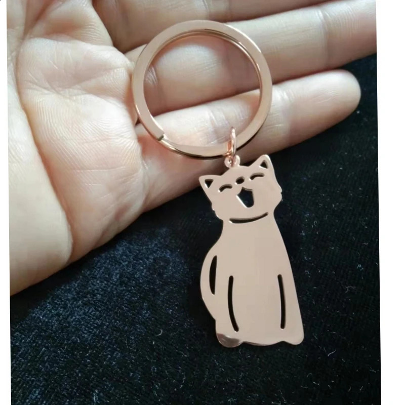 Mirror polished stainless steel keychain cartoon dog fashion keychain car keychain pendant mens jewelry gift 240924