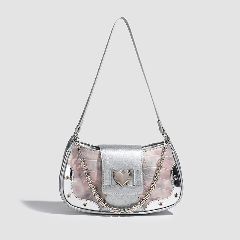 Women's Underarm Bag High Quality Mini Underarm Bag with Zipper Single Shoulder Crossbody Bag Multi Color Chain Love Leather Women's Bag Sui