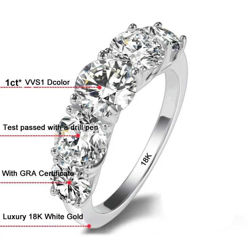 Super Luxury 18K white gold ring set with 5 sparkling diamonds all 5 carats VVS1 D silica womens wedding ring W240925