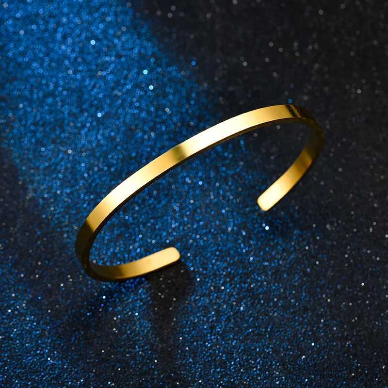 Hot Fashion Simple Stainless Steel C-Shape Open Bracelets 4MM Adjustable Cuff Bangle Bracelet For Women Men Lover Jewelry GiftsX240925