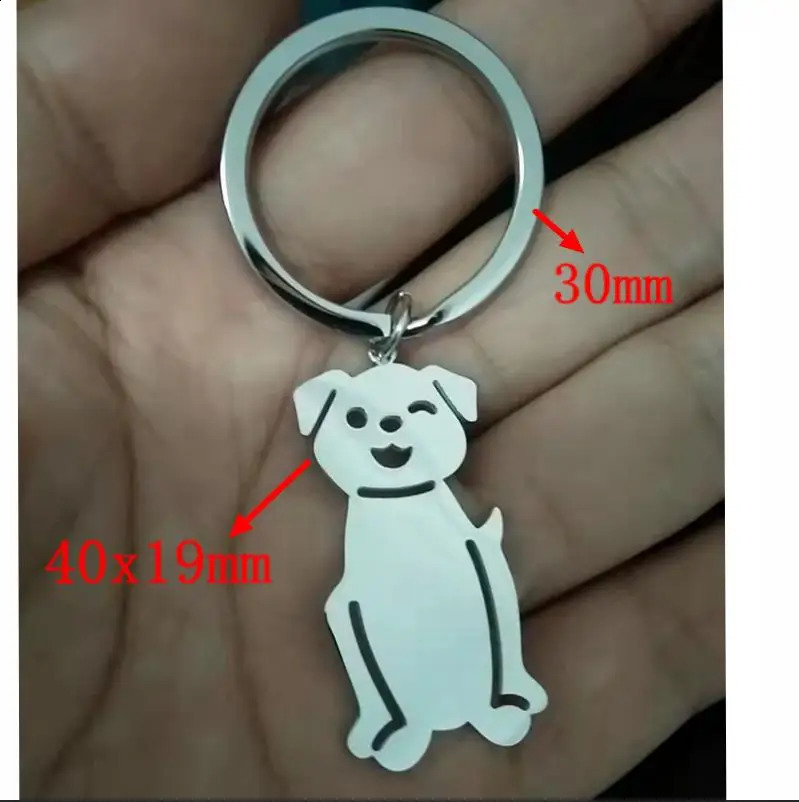 Mirror polished stainless steel keychain cartoon dog fashion keychain car keychain pendant mens jewelry gift 240924
