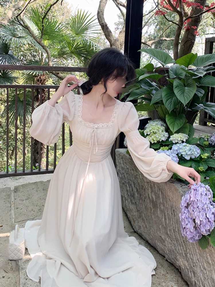 Summer Elegant Fairy Midi Dress Women Causal Long Sleeve Vintage Party Dress Female Ruffles One Piece Dress Korean Chic Y2k M240924
