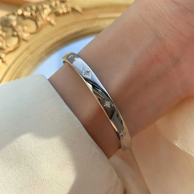 Exquisite Shining Star Zirconia Open Bracelet Fashionable Womens Evening Bracelet Girls Trendy Party Jewelry GiftX240925