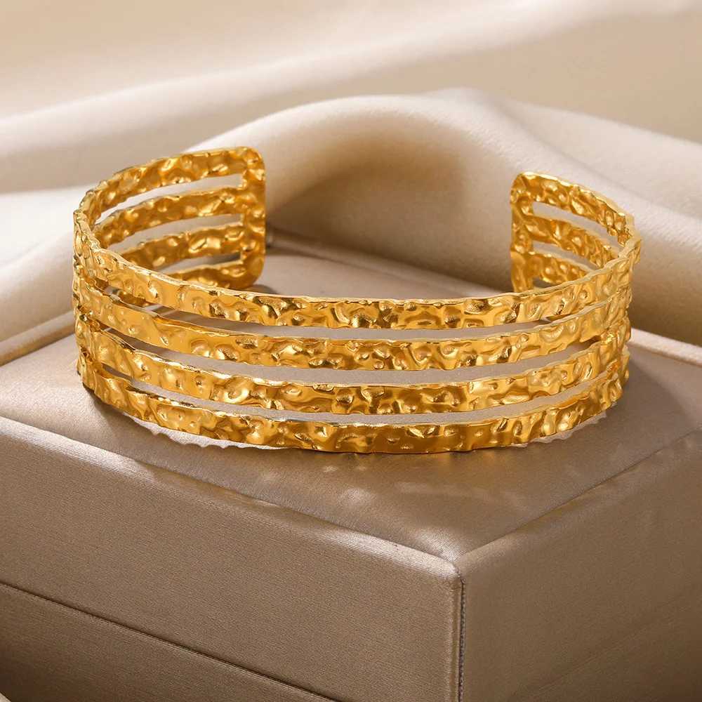 Double Twist Wide Bangles For Women Gold Color Stainless Steel Open Adjustable Cuff Bangle Fashion Jewelry GiftX240925