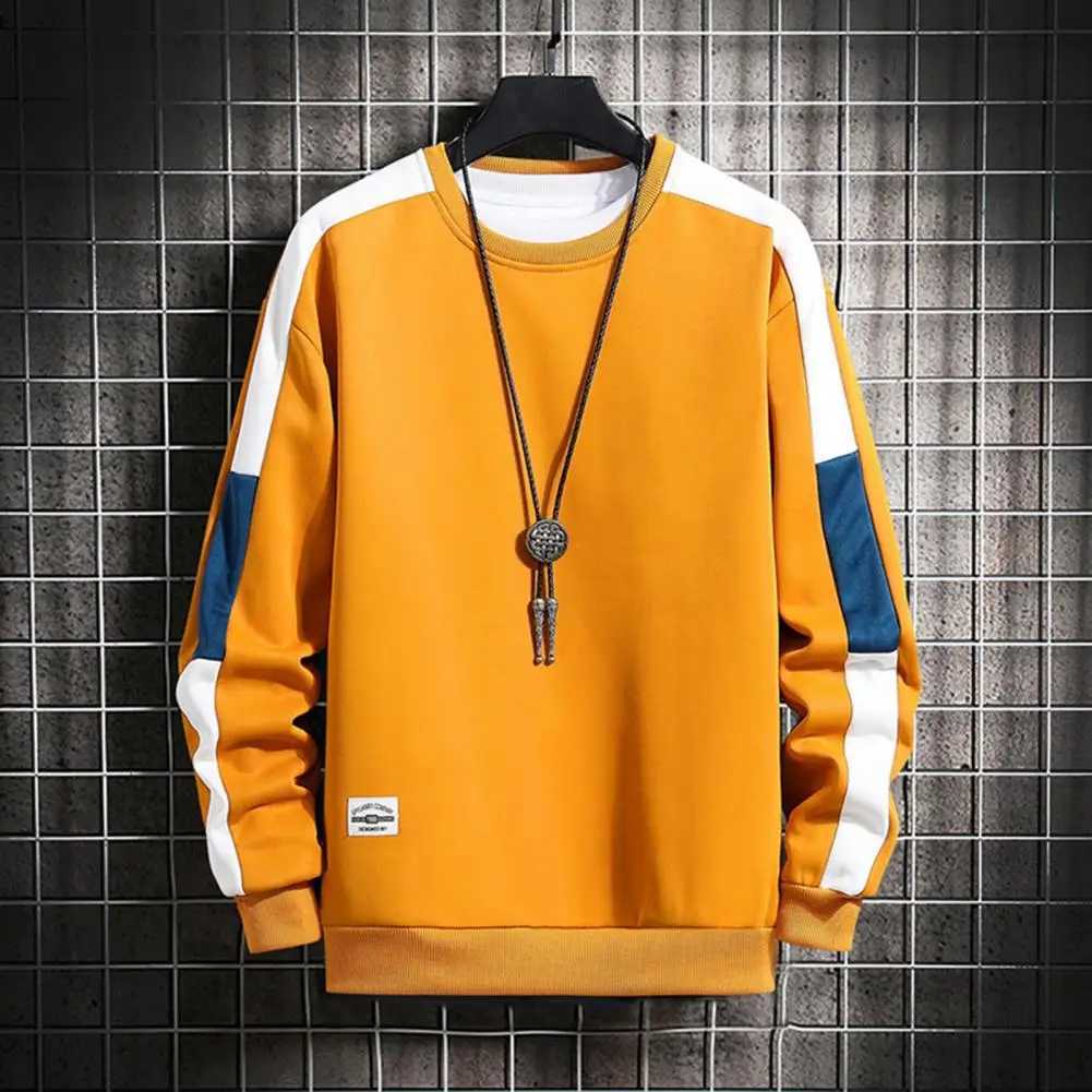 Loose Fit Men Sweatshirt Men Thick Top Cozy Mens Fall Winter Sweatshirt Stylish Round Neck Contrast Color Patchwork for WarmthX240925