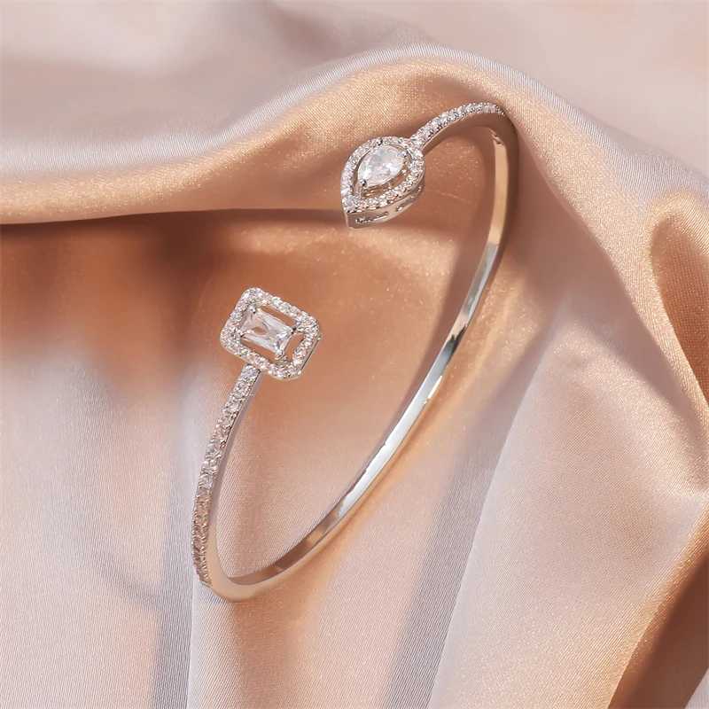 Fashion Round Cubic Zirconia Open Bracelets For Women Men Gold Silver Tear Drop Shape Square Copper Bracelet Party Daily JewelryX240925