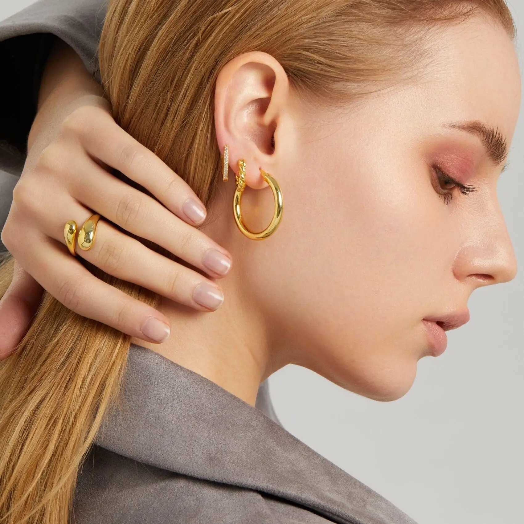 Stainless steel smooth double bead ring womens open gold geometric wedding ring couples ring aesthetic jewelry gift W240925