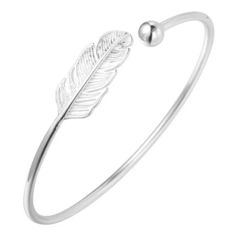 New Fashion 925 Sterling Silver Jewelry Not Allergic High-quality Female Simple Feather Small Ball Open Bracelets SL009X240925