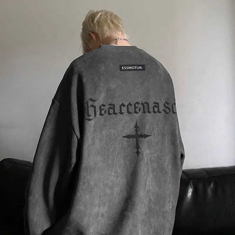 Suede heavyweight sweatshirt for men autumn and winter new round neck top trendy brand American high street vibe style jacketX240925