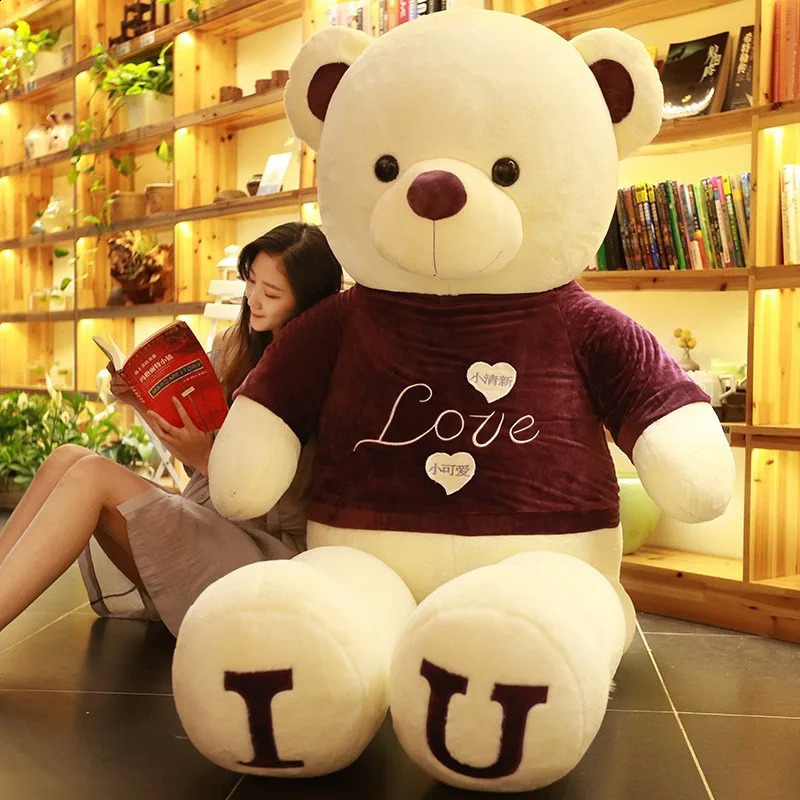100cm plush toy teddy bear giant Tshirt soft filled animal pillow doll barbecue friend child wife birthday Valentines Day decoration 240925
