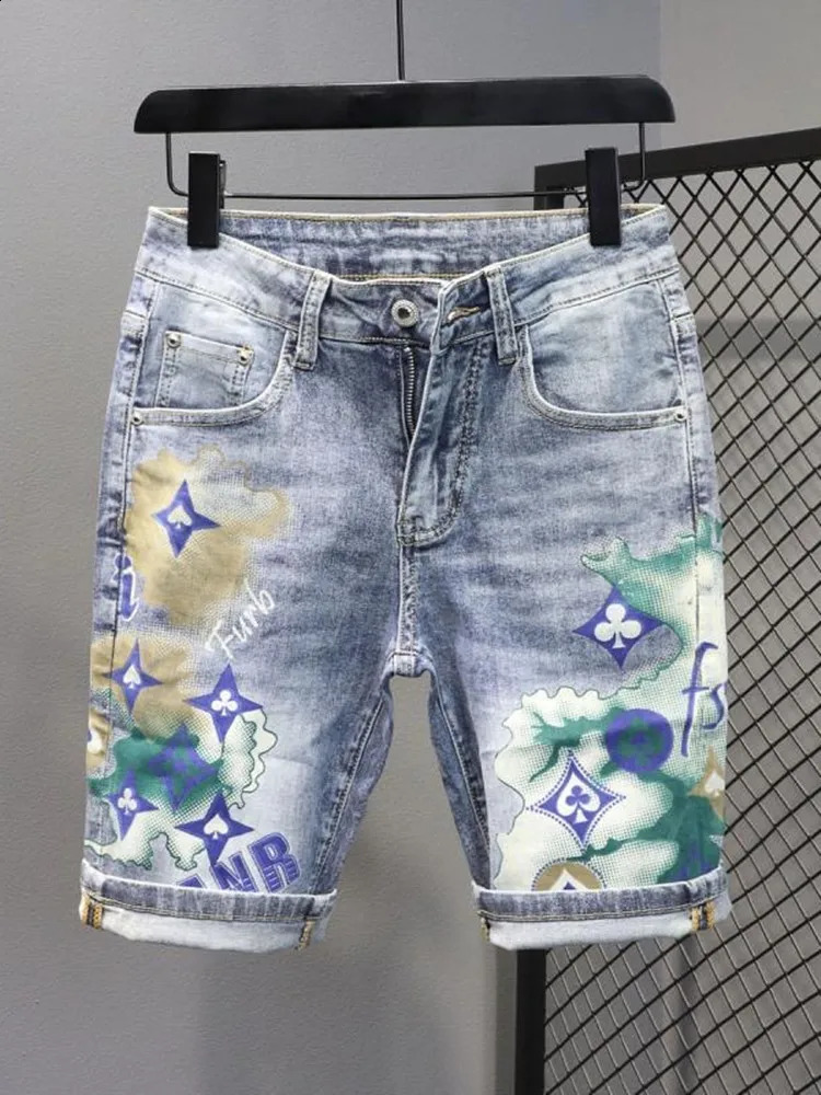 fashion trend for summer printed stretch cotton shorts mens casual sashimi comfortable and highquality plus size denim 240925