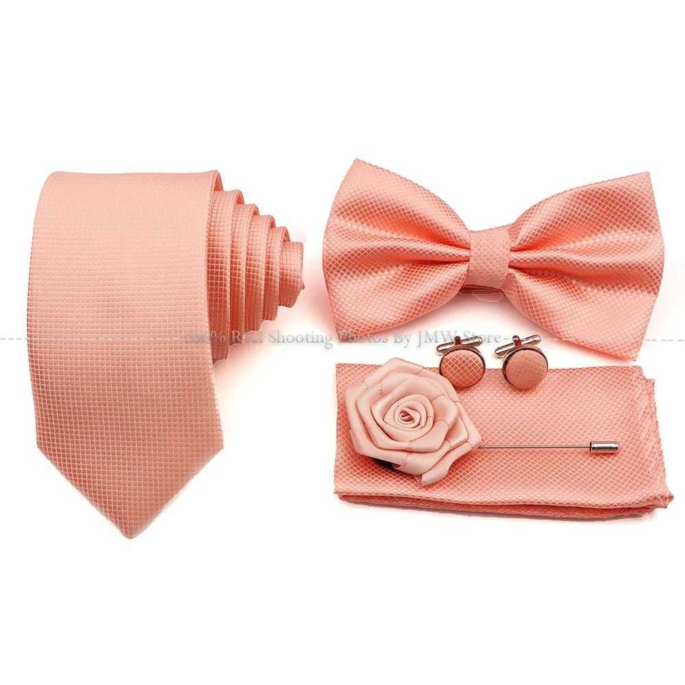 5 Pcs Slim Plaid Tie Set Polter Blue Necktie Bowtie Cufflink Brooch For Gro Suit Wedding Cravat Shirt Accessory Gift Y240925