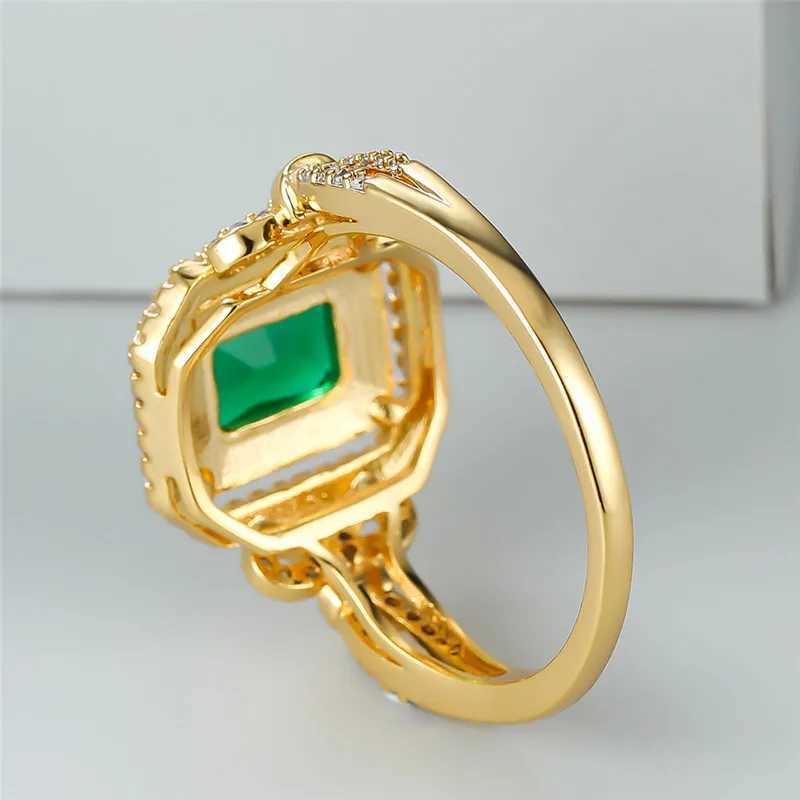 Green zircon square stone ring womens luxury crystal engagement ring classic gold wedding ring womens minimalist band W240925