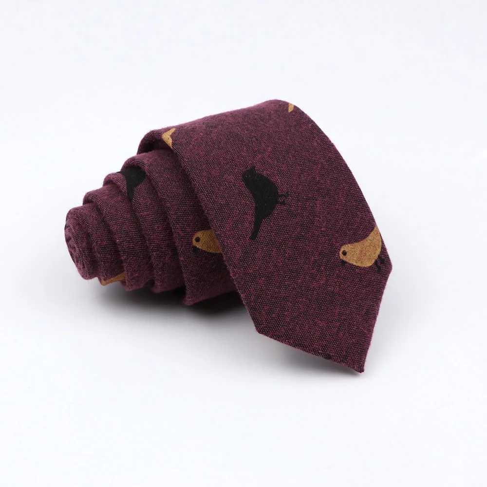 Mens 6cm Classic Cotton Handmade Thin Neck Tie for Wedding Casual Collar Set Bird Flower Printed Collar Tie Gift Y240925