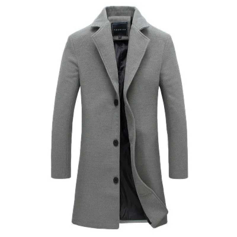 2023 Spring and Autumn Leisure Mens Long Woolen Windbreaker Loose Size Fashion Personality Simple Solid Color Large Woolen Coat Y240924