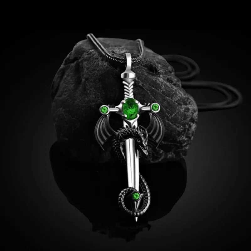 Fashion Men Stainless Steel Dragon Sword Necklace Hip Hop Necklaces for Men Stainless Steel Jewelry Halloween Anniversary GiftX240924