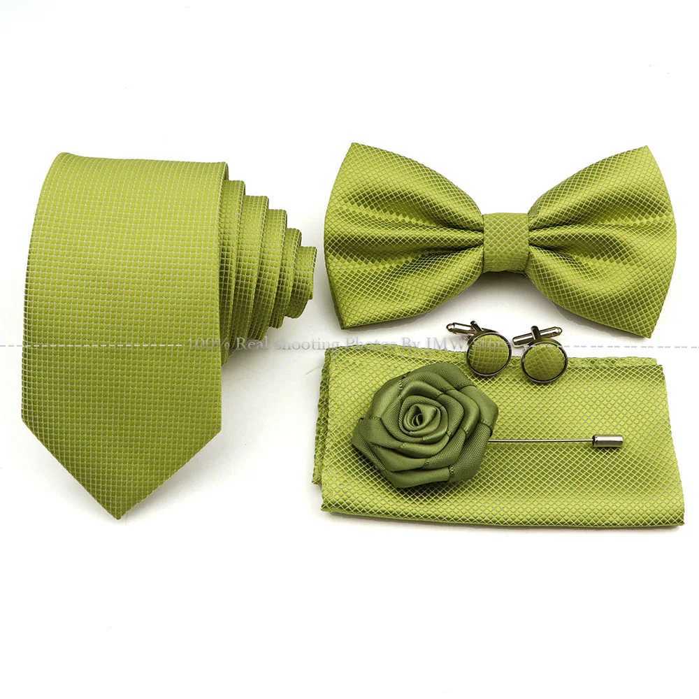 5 Pcs Slim Plaid Tie Set Polter Blue Necktie Bowtie Cufflink Brooch For Gro Suit Wedding Cravat Shirt Accessory Gift Y240925