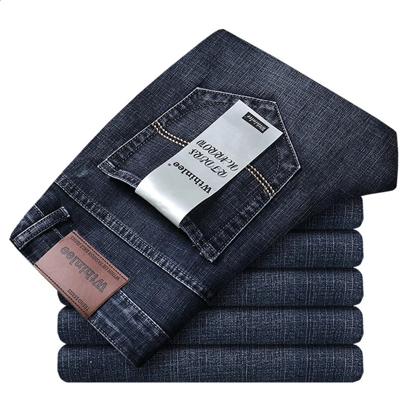 WTHINLEE Business Mens Jeans Casual Straight Stretch Fashion Classic Blue Work Denim Trouser Clothing Size 2840 240925
