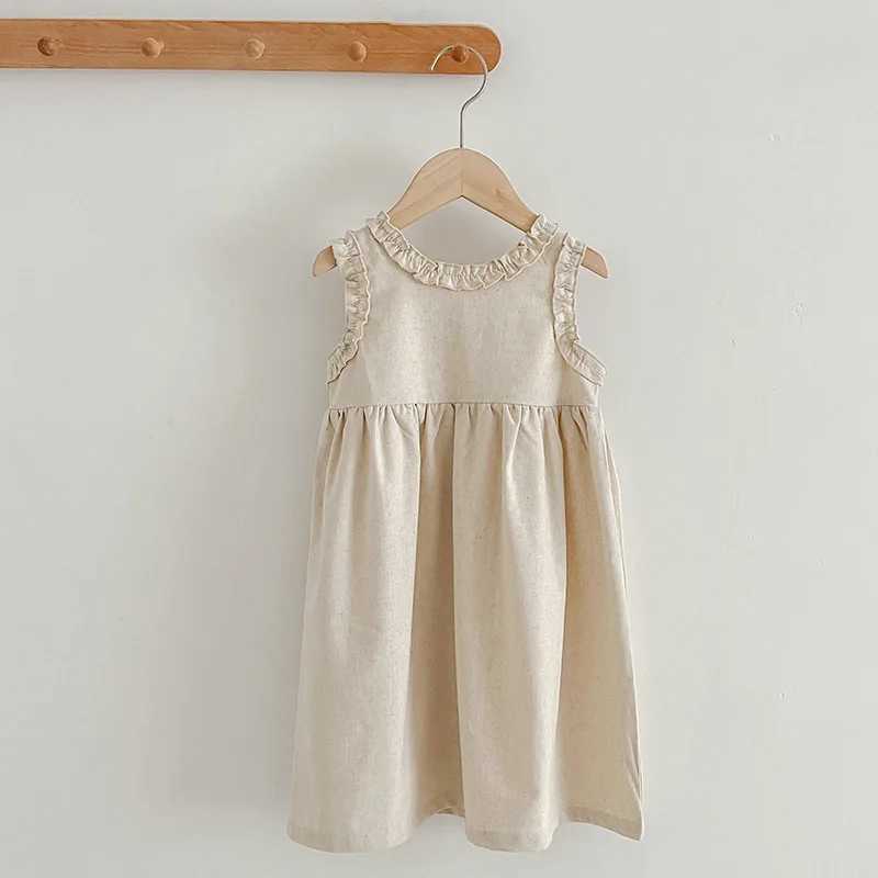 1-6Y Kids Baby Girl Dress Toddler Ruffles Sleeve Princess Dress Solid Cotton Linen Casual Dress for Party Flower Girl Clothes R250530