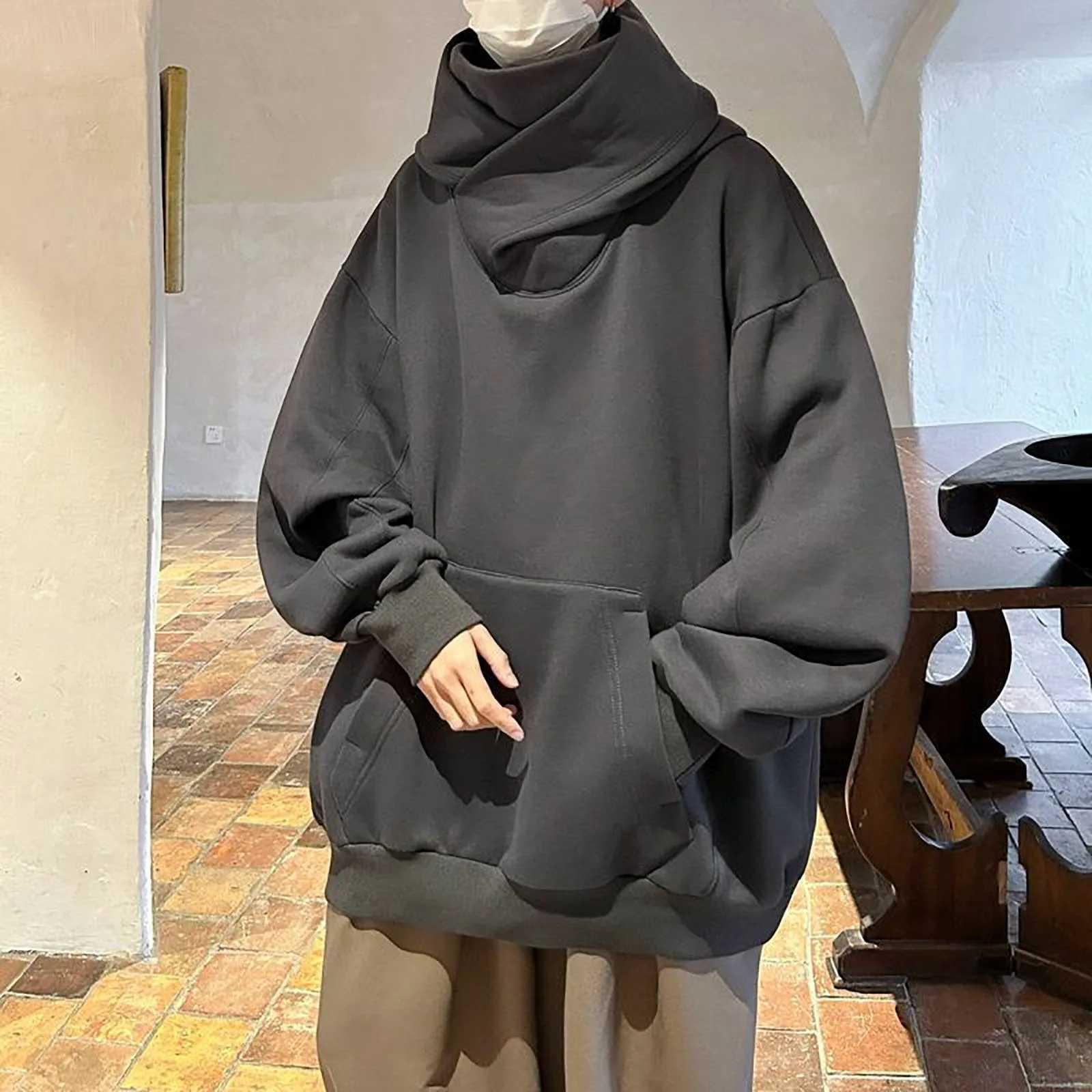 Long Sleeve Ninja Hoodie Mens Pullover Hoodies Loose Harajuku Hooded High Neck Sweatshirt Hip Hop Mens Streetwear ClothesX240925