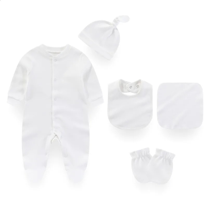 Solid color pajama set of 5 ly born jumpsuits made cotton for baby girls spring unisex jumpsuit boys autumn clothing 240925