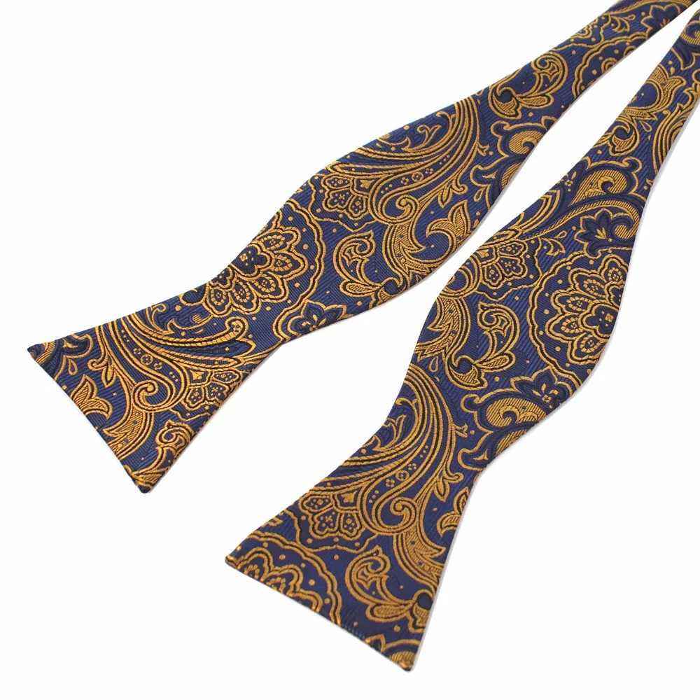 Ricnais mens self-adhesive bow adjustable bow 100% silk self-adhesive bow Paisley dot striped tie for wedding parties Y240925