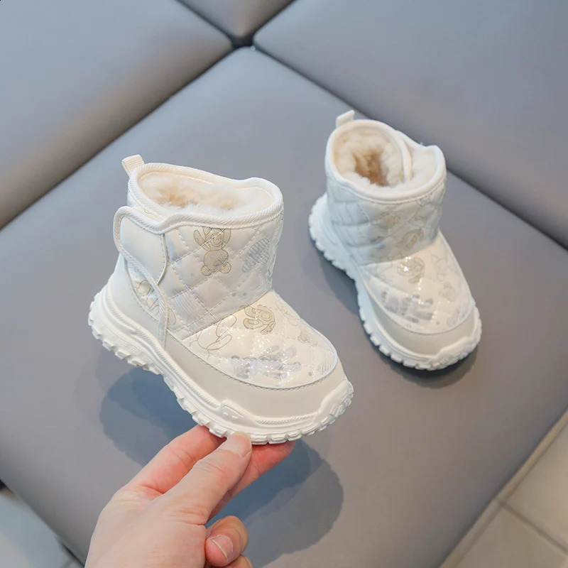 Boys and girls winter aprons warm cotton shoes thick soled anti slip patent leather snow boots 240925