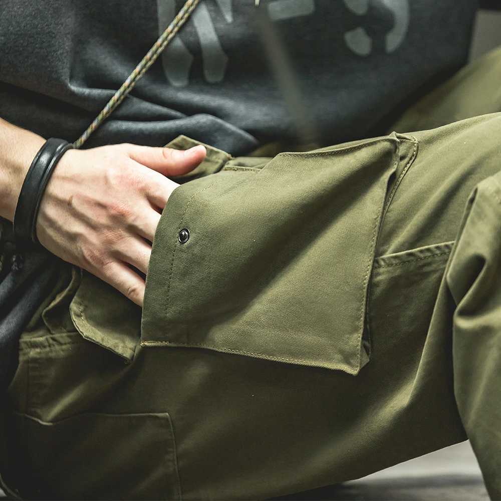 Maden Vintage Tactical Pants for Men Cotton Wide Cargo Pant Casual Baggy Large Pockets Trousers Strtwear Grn Trousers M240924