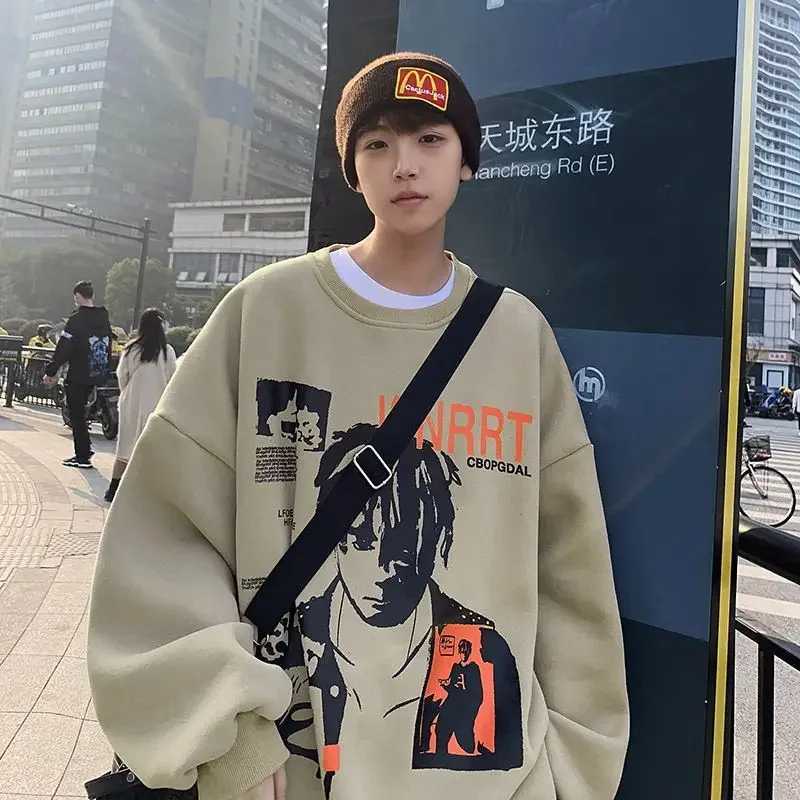 American sweatshirt mens winter loose and trendy Hong Kong style round neck trendy brand versatile youth Korean style jacketsX240925