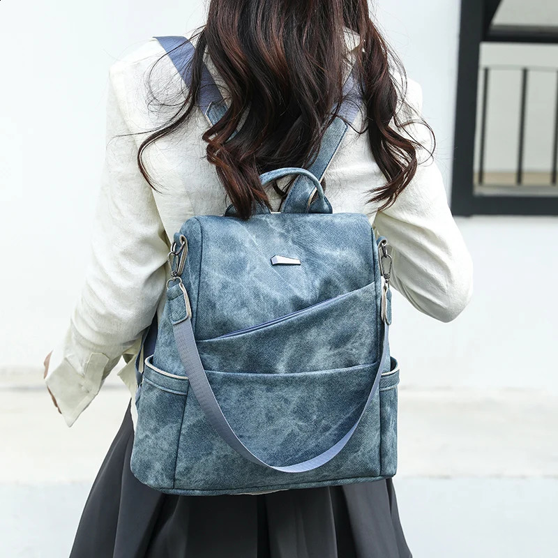 High quality womens leather backpack casual Knapsack large capacity college student 240724