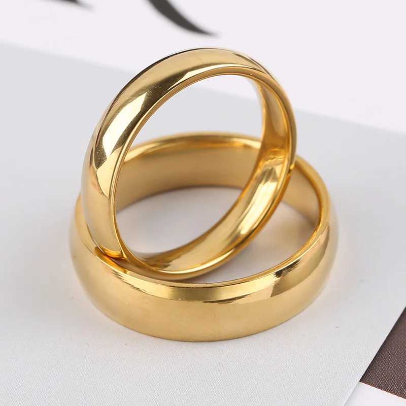 Fashionable and Simple Gold Plated Gloss Ring Classic Couple Banquet Exquisite Jewelry W240925