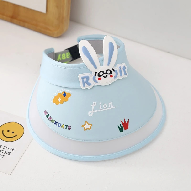 Summer Cartoon Rabbit Childrens Sun Hat Ice Silk Sunscreen Cool Breathable Windproof Boys and Girls Casual Style 240925