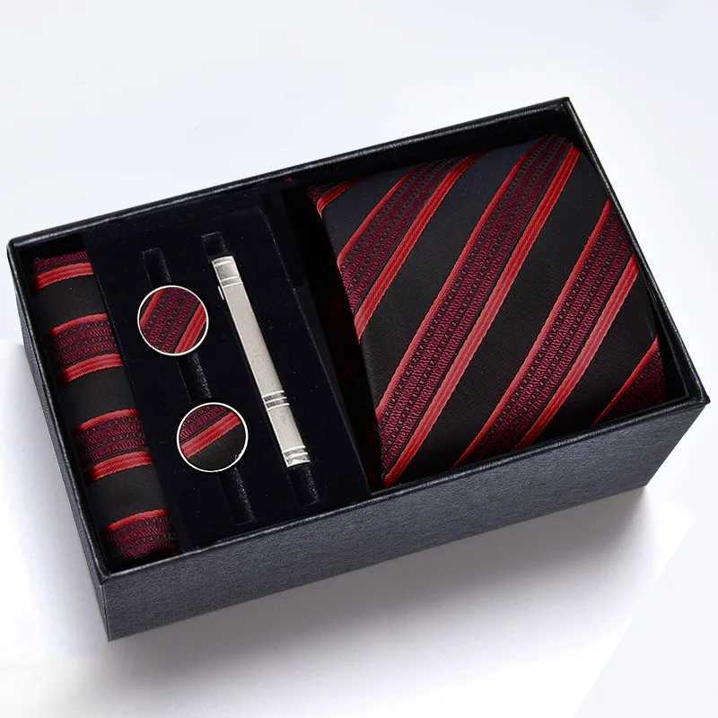Mens tie five piece formal set professional color fashion business 8cm striped wedding Gro gift box Y240925