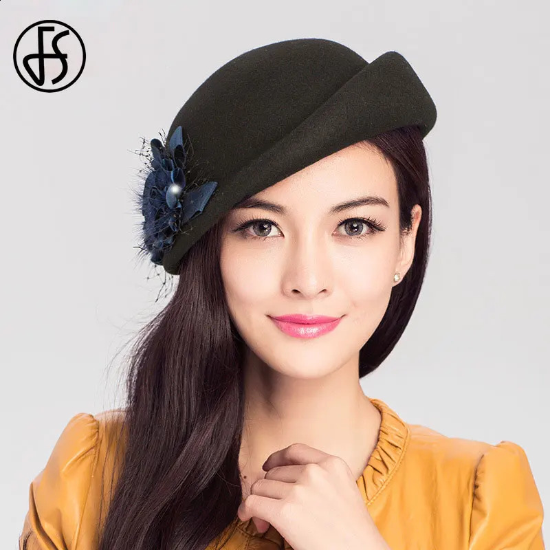 Elegant 100% wool beret French womens hat winter black fedora church hat wedding hat womens felt flower hat pillowcase hat church hat 240921