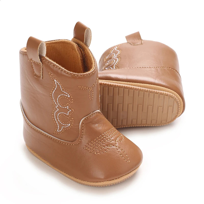 Retro baby boots PU cute printing casual embryo suitable for 018M walking shoes 240925